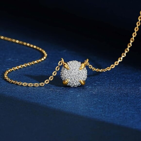 Women's 14K Gold Plated Cubic Zirconia Round Shaped Dainty Pendant Necklace - Picture 2 of 6